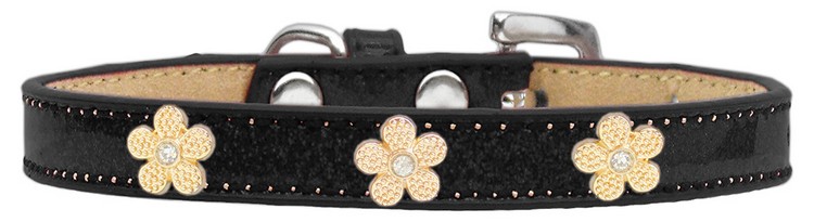 Gold Flower Widget Dog Collar Black Ice Cream Size 16